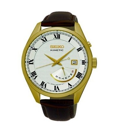 SEIKO Kinetic Gold Retrograde Brown Leather Strap SRN074P1