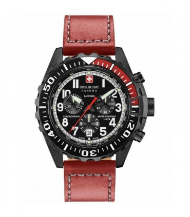 SWISS MILITARY HANOWA Touchdown Chronograph Bordeaux Leather Strap 06-4304.13.007