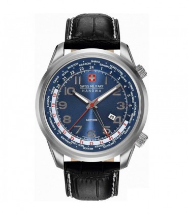 SWISS MILITARY HANOWA Worldtimer Black Leather Strap  06-4293.04.003