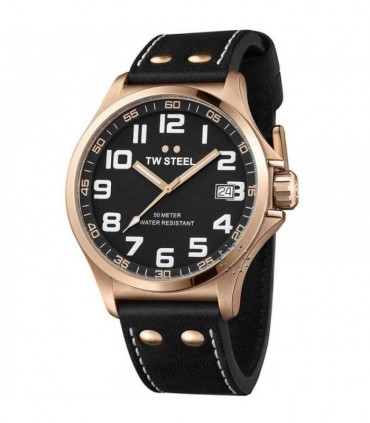 TW STEEL Pilot Collection Rose Gold Black Leather Strap TW416