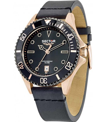 SECTOR 235 Rose Gold Black Leather Strap R3251161013