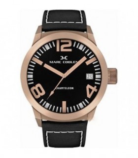 MARC COBLEN Rose Gold Black Leather Strap MC42R1