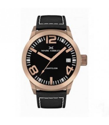 MARC COBLEN Rose Gold Black Leather Strap MC45R1