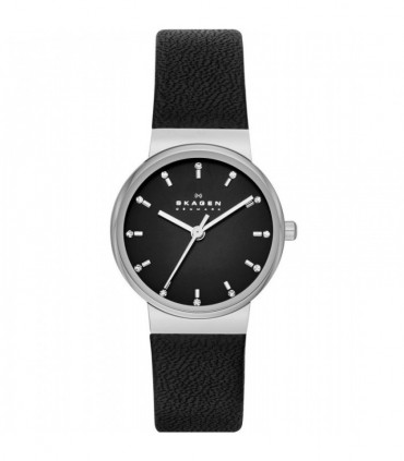 SKAGEN Ladies Freja Crystal Black Leather Strap  SKW2193